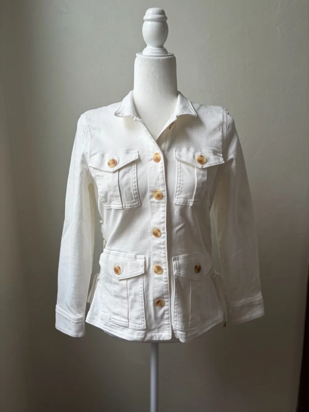 Spartina 449 Ivana Lace-Up Utility Jacket Pearl White Stretch Cotton XXS